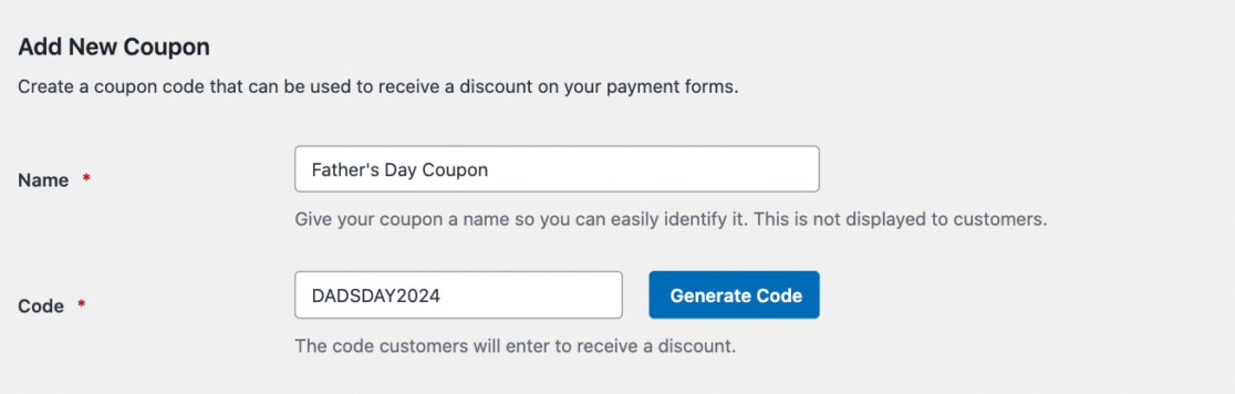 Creating Father's Day coupon codes