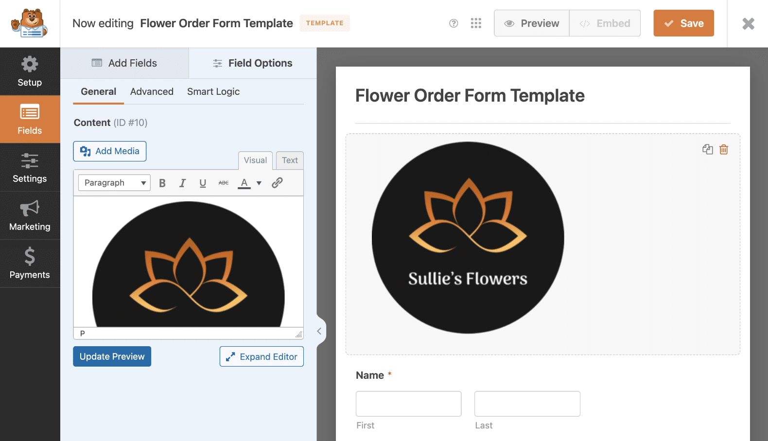 Adding a header logo to a form using a Content field