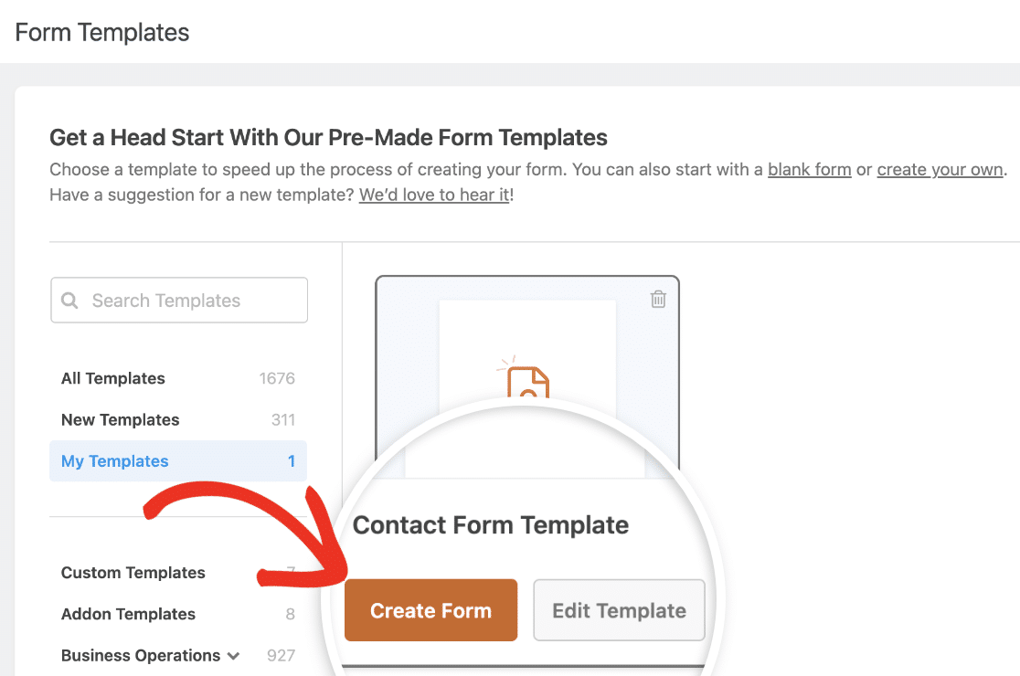 Using a custom form template