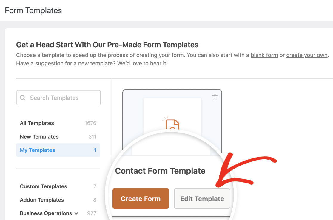 Editing a custom form template