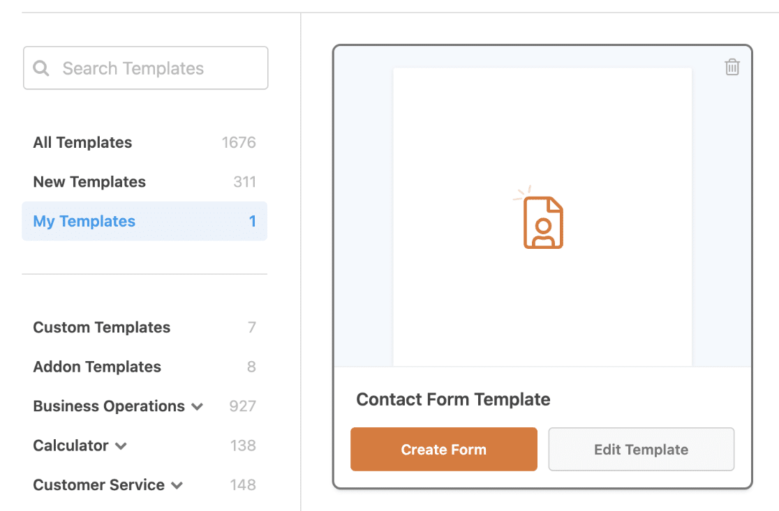 Hover over custom form template