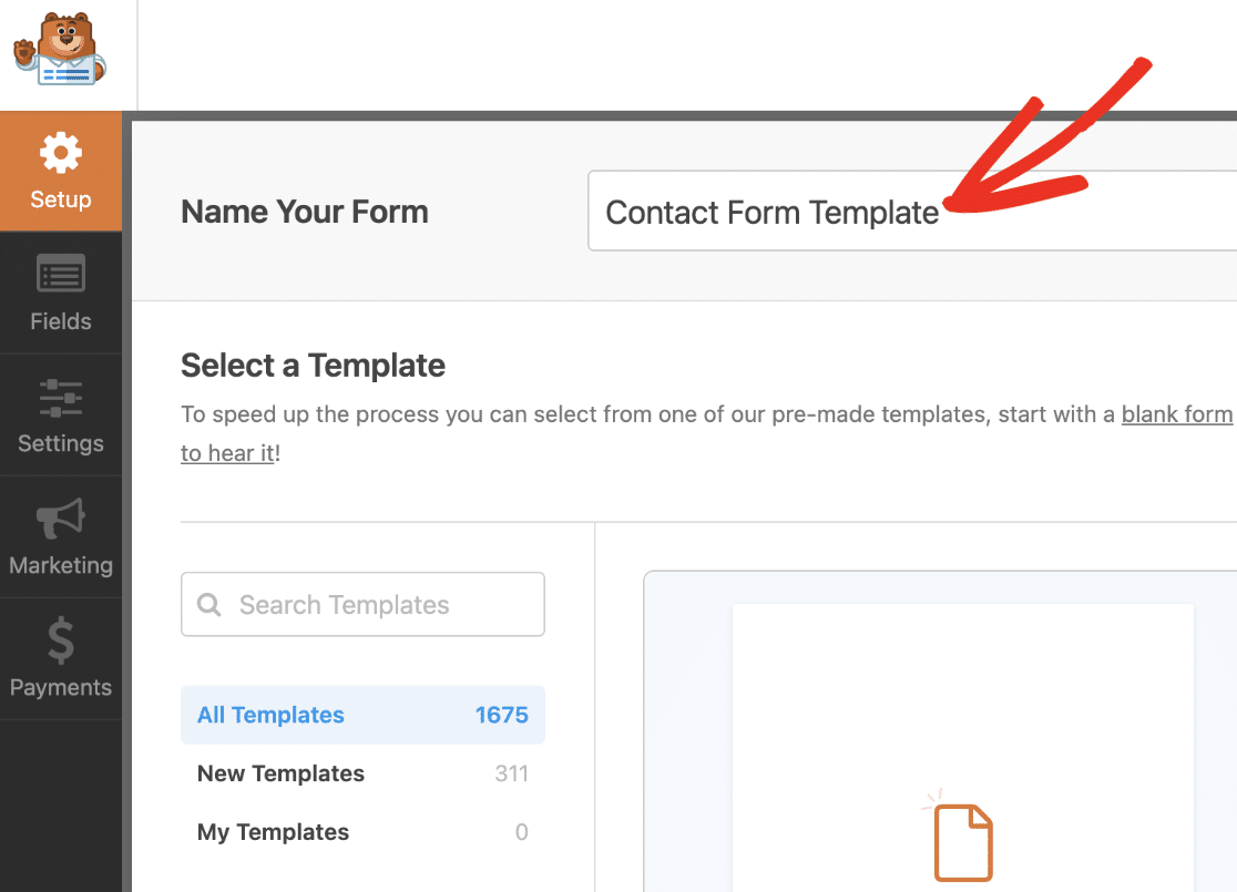 Naming a new form to use as a template