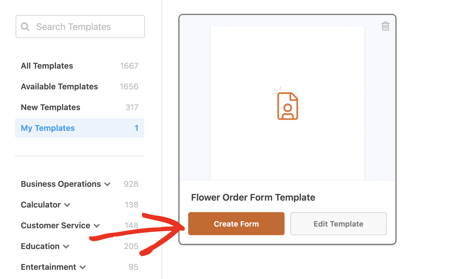 Creating a form from a custom template