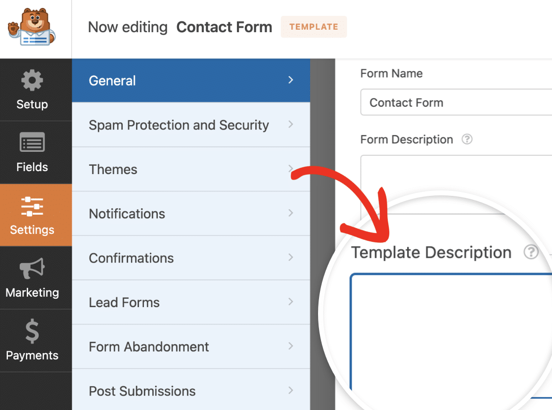Adding a description to the custom template