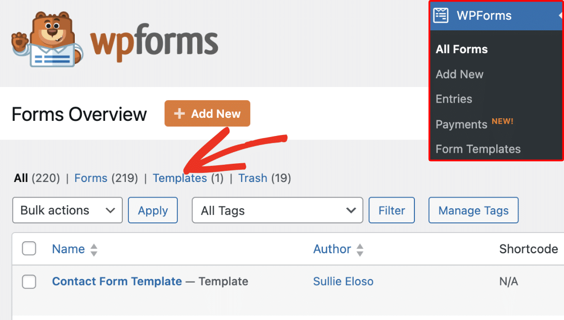 Select the Templates tab