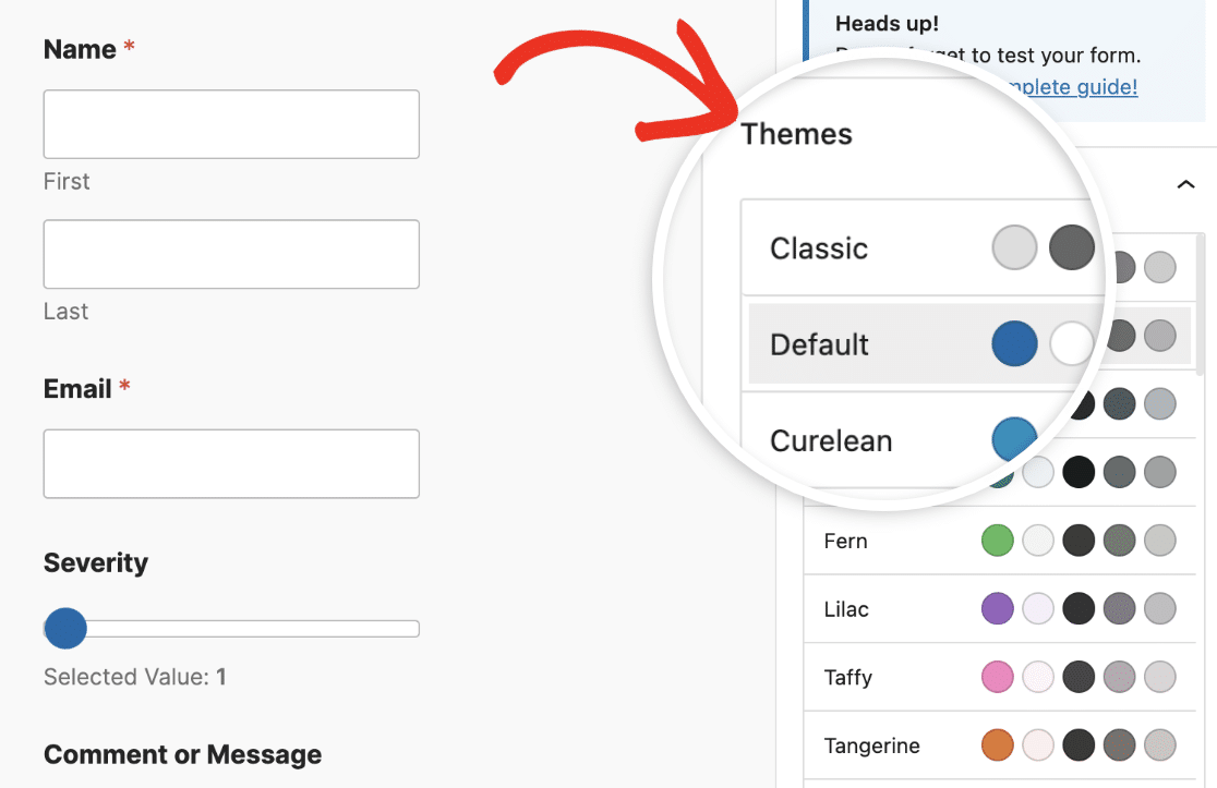 Themes section in the block editor