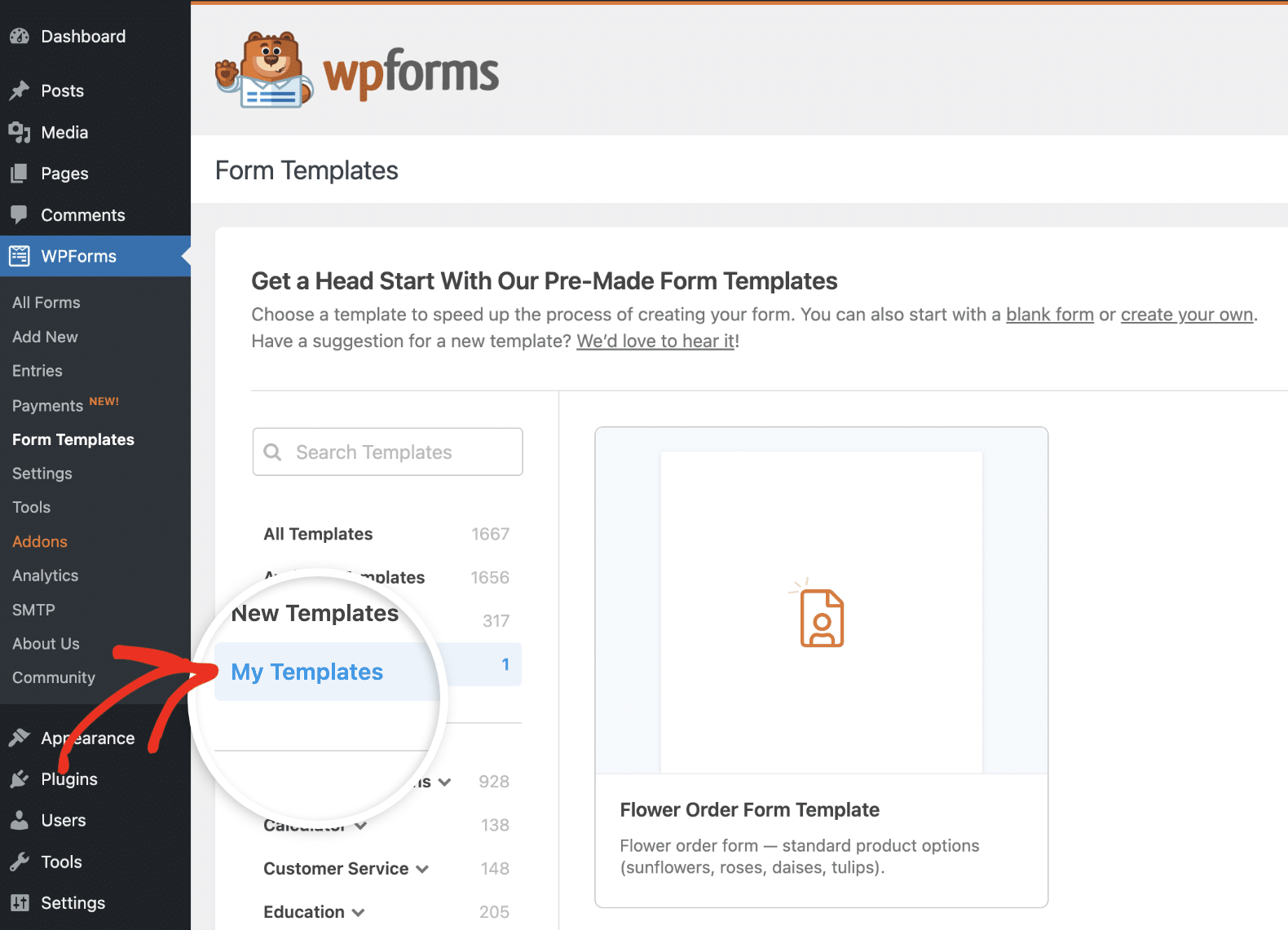 Viewing custom form templates in WPForms