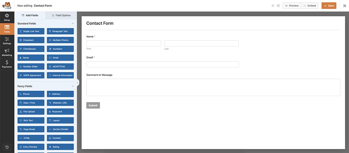 create your form and add your fields