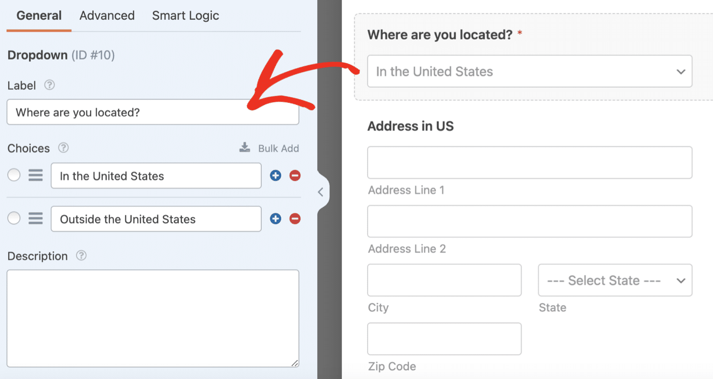 Dropdown field to select location