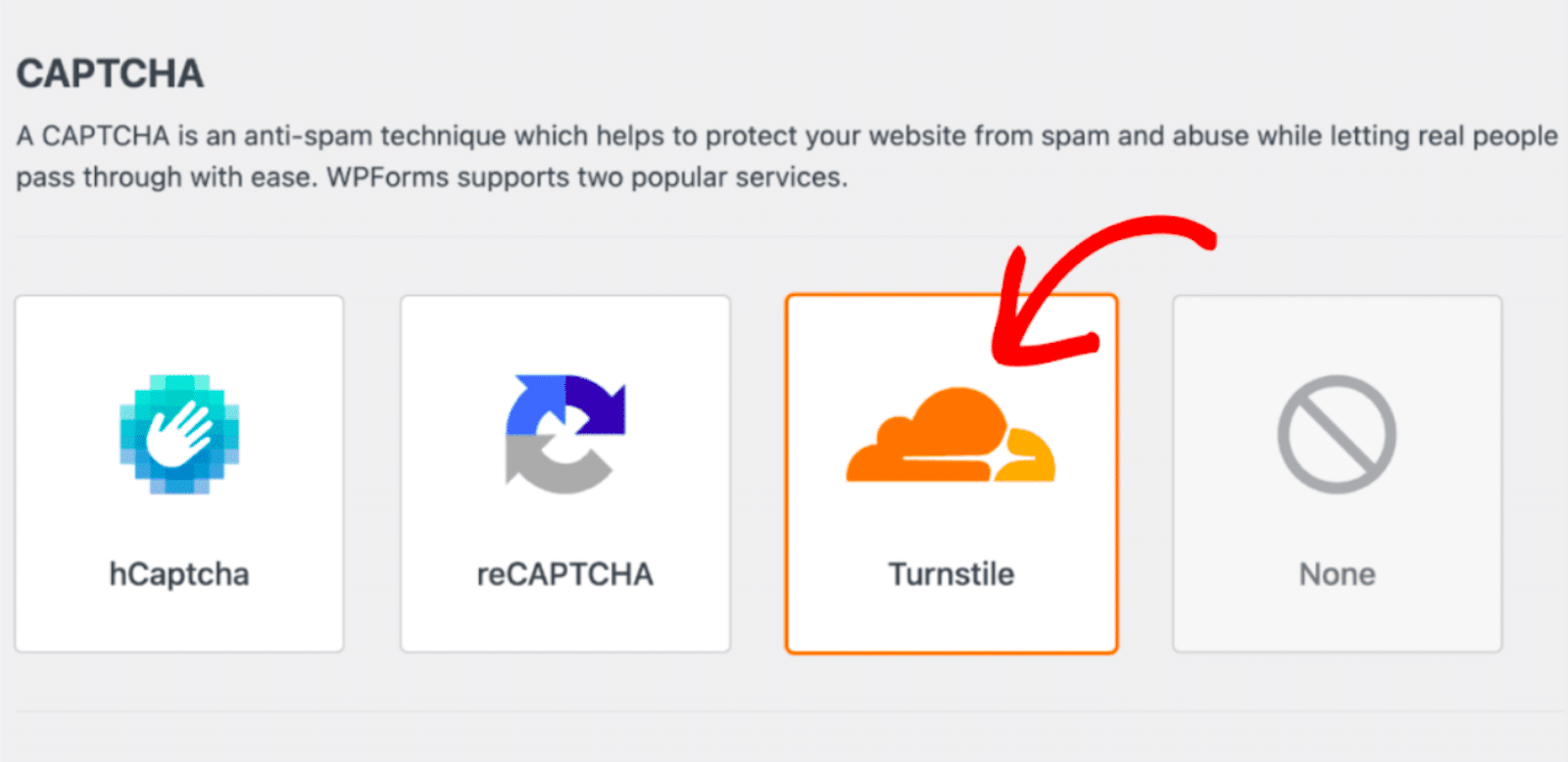 Selecting Cloudflare Turnstile for CAPTCHA