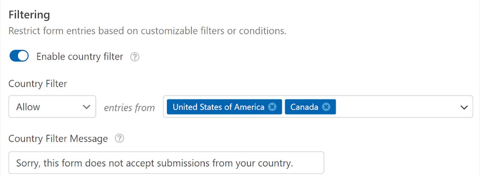 Selecting countries to allow form submissions