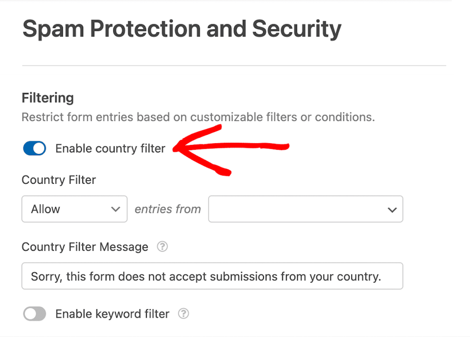 Enabling the country filter in WPForms