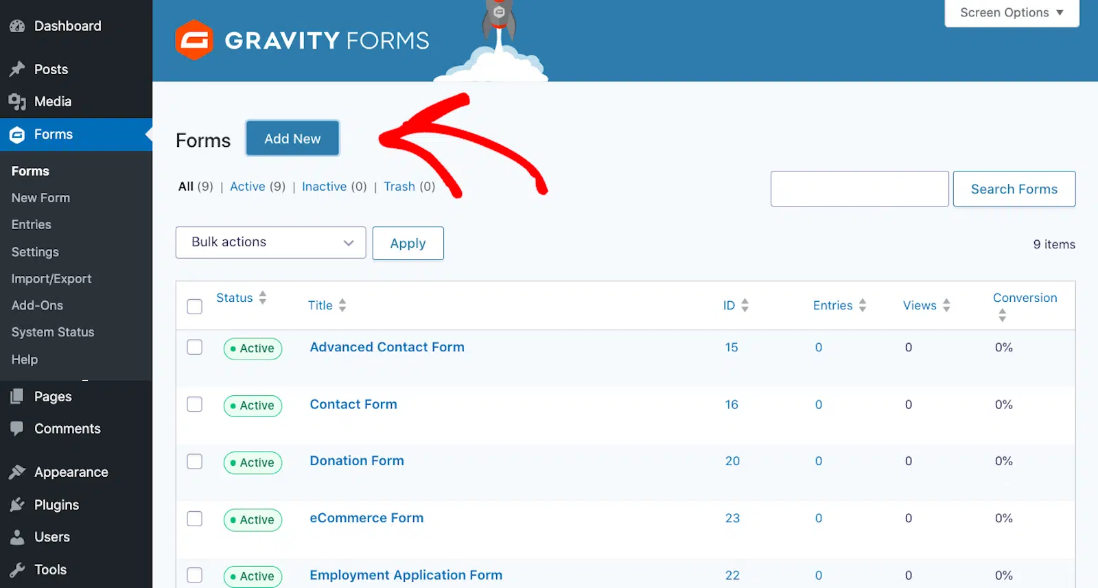 Adicionando um novo formulário com Gravity Forms