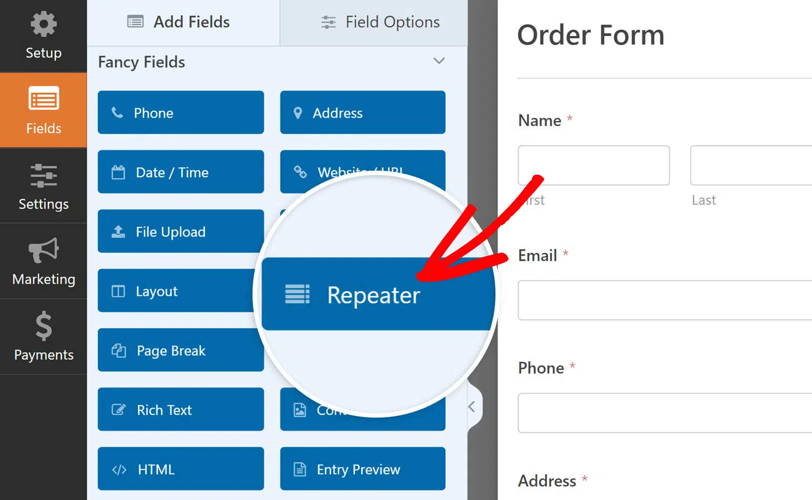 add-repeater-field-1 - WPForms Click Repeater field to insert in form