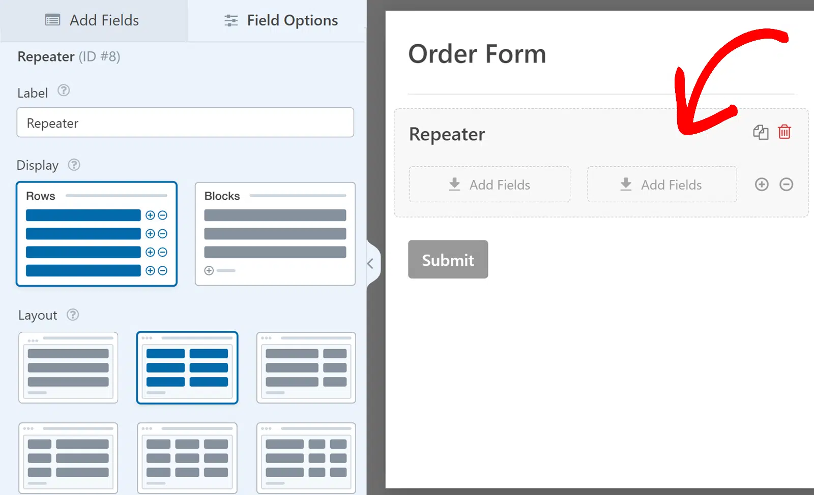 click-repeater-field-in-preview-area - WPForms Select field options