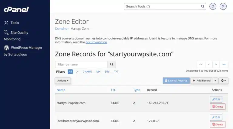 cpanel zone editor