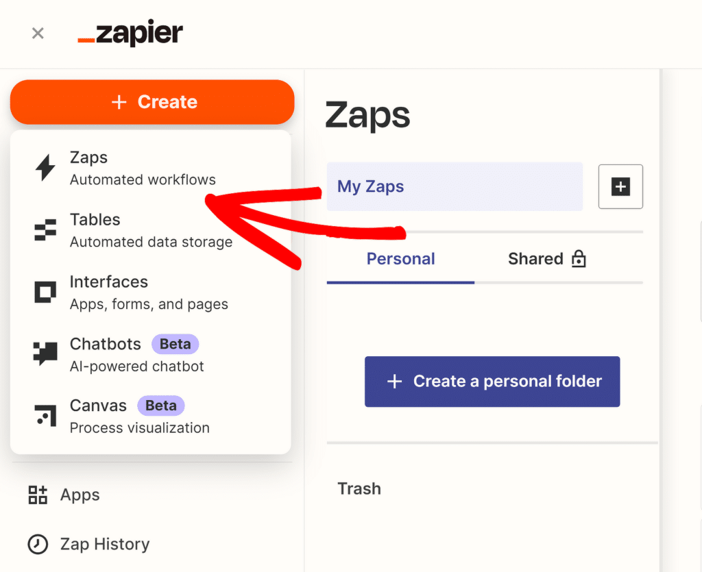 create zap