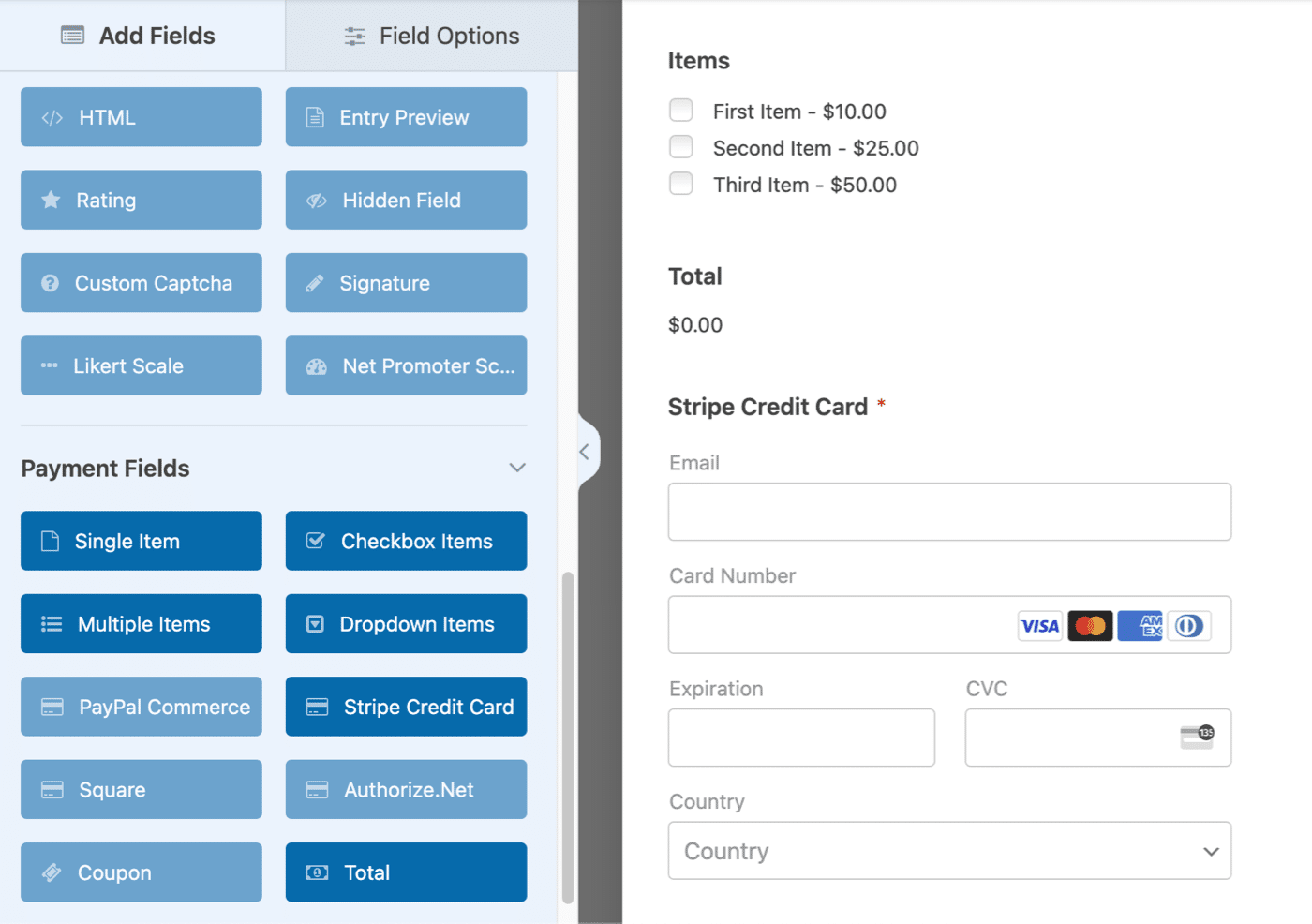 Free payment form in WPForms Lite