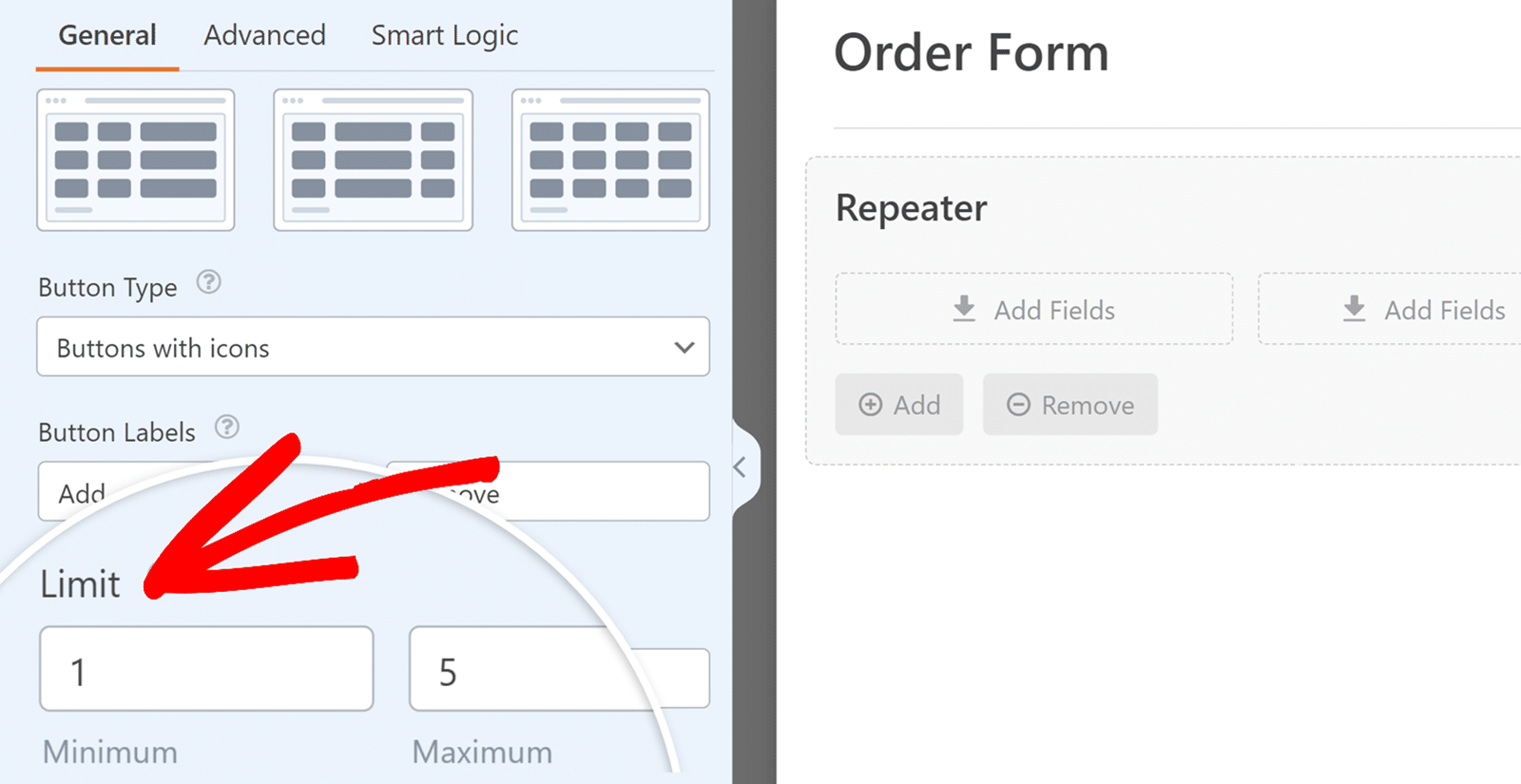 Limit repeater field option