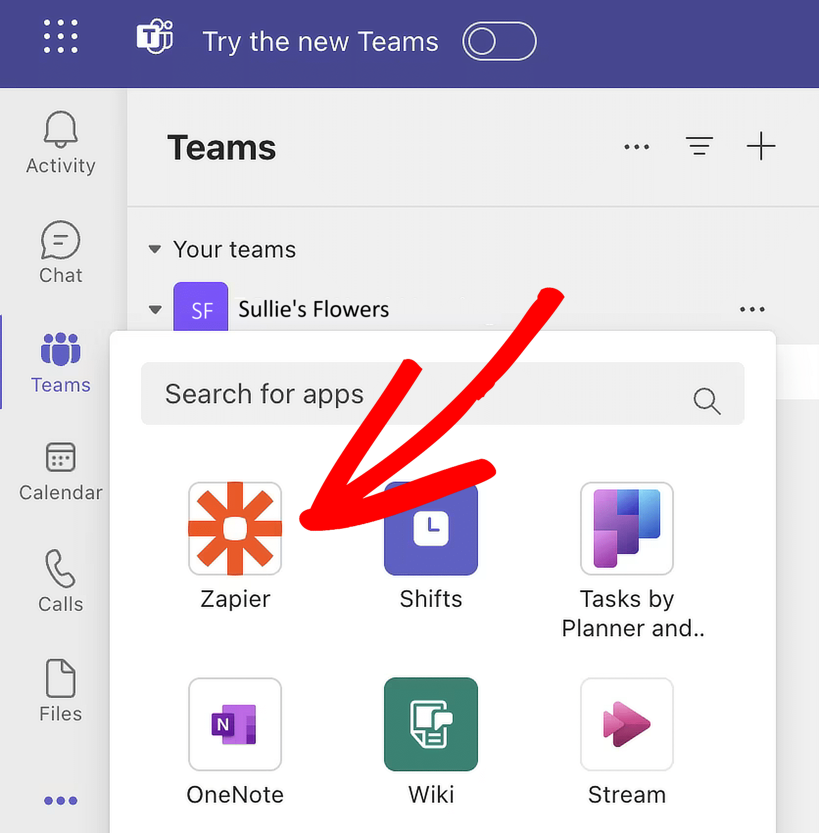 microsoft teams search apps