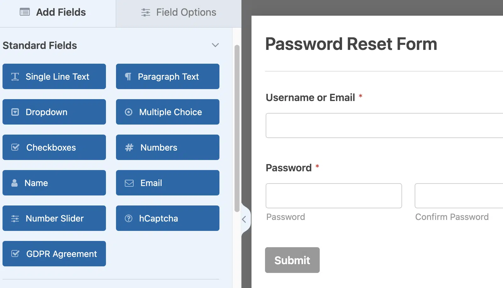 Password reset form