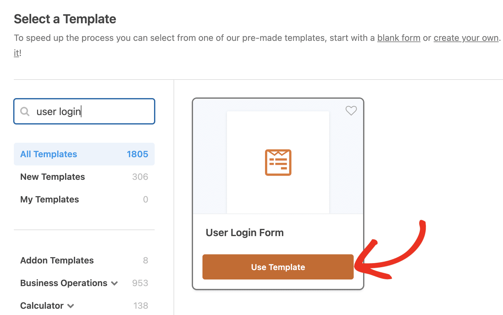 Using the User Login form template