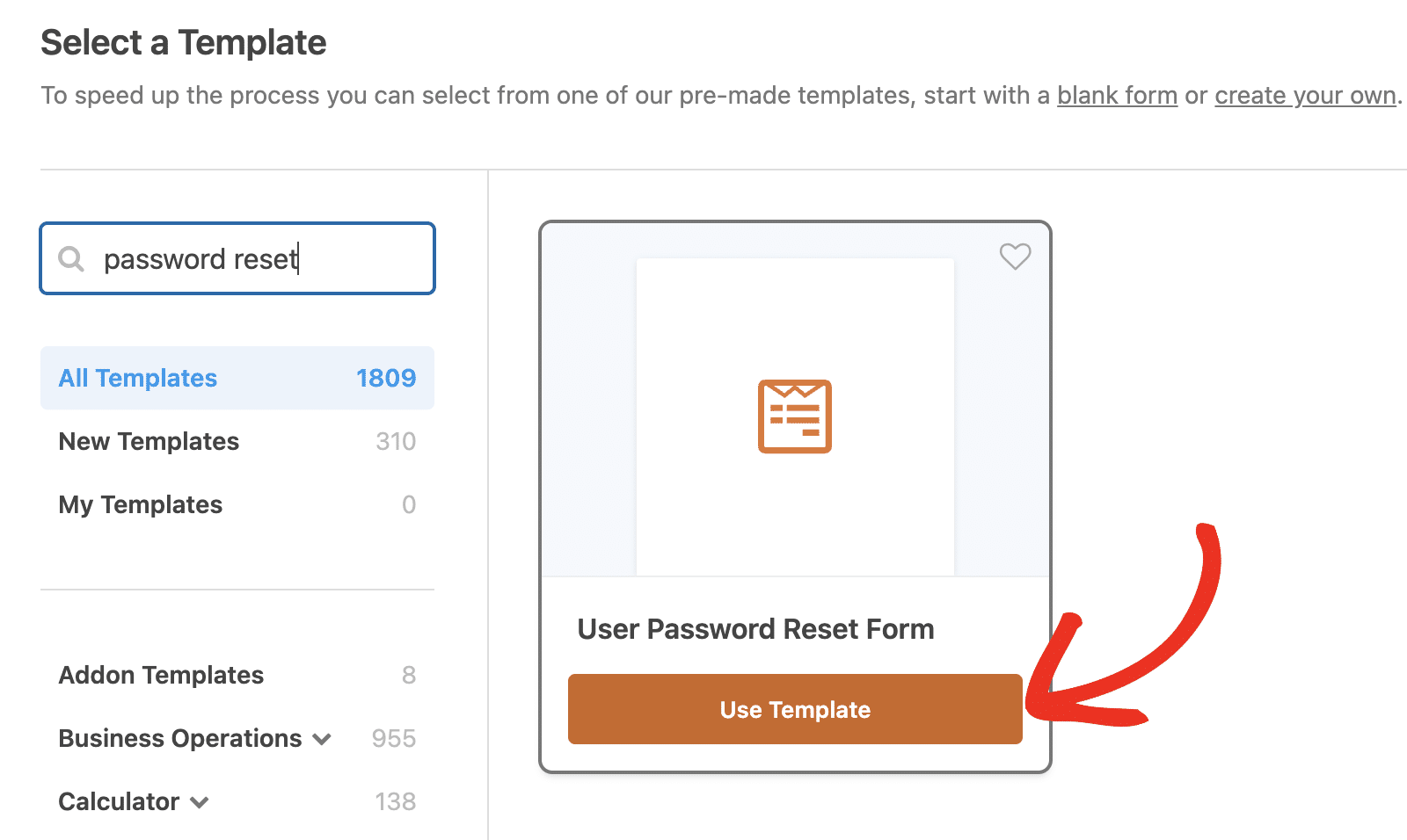 Using the Password Reset form template
