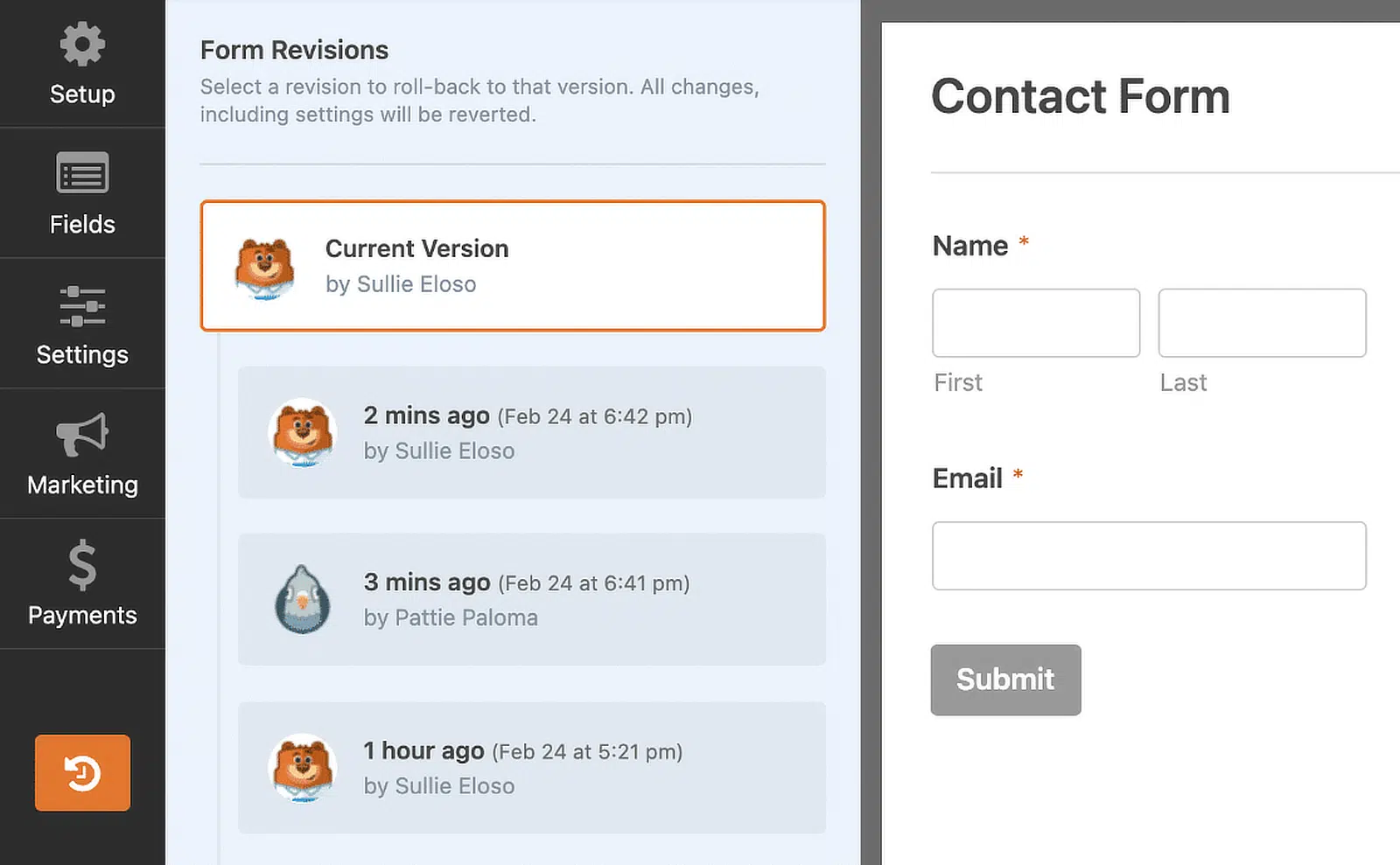 form revisions panel