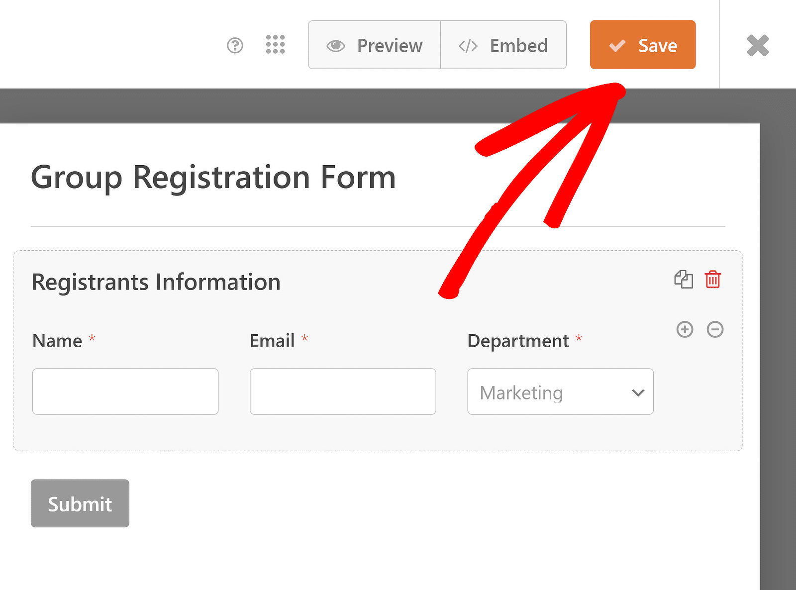 save group registration form