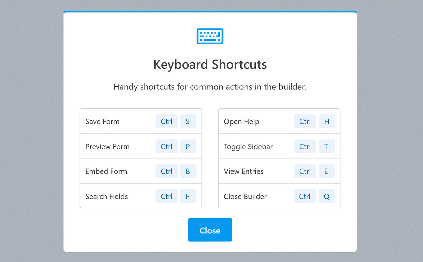 wpforms keyboard shortcuts