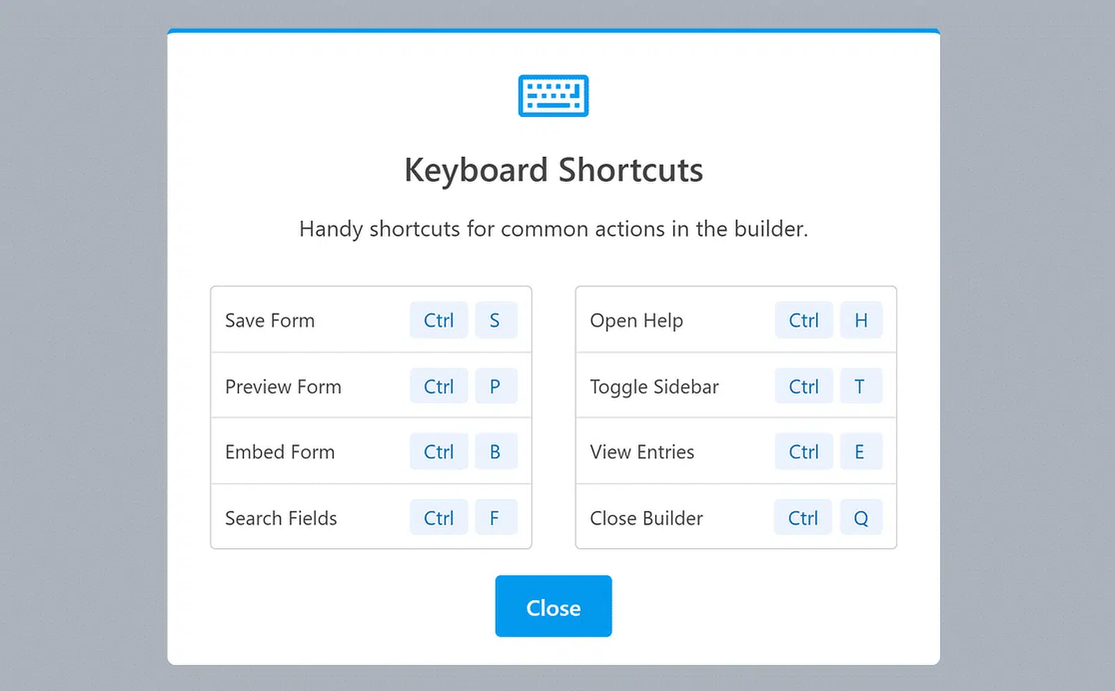 wpforms keyboard shortcuts