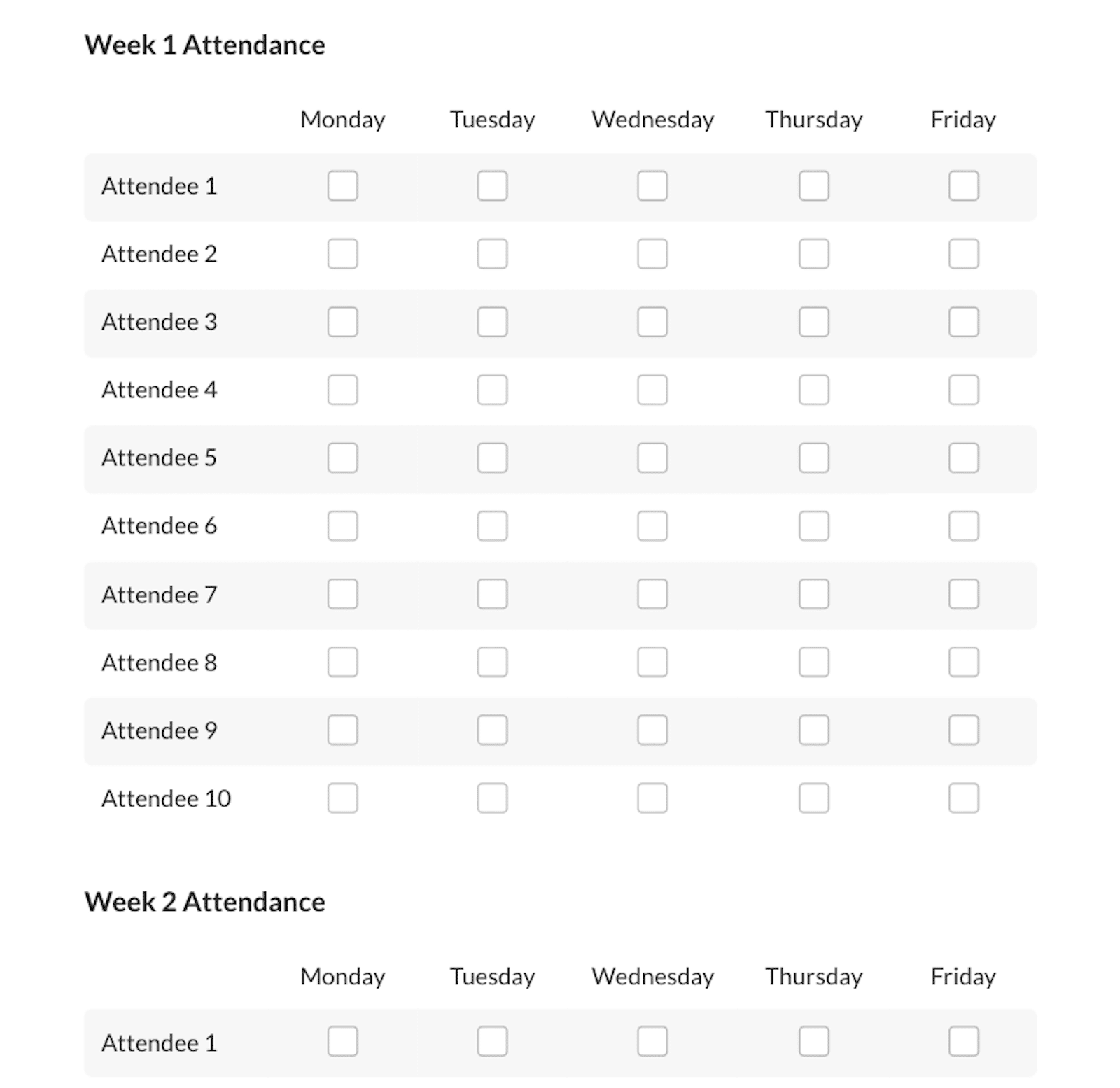 Using the class attendance form on your educational website