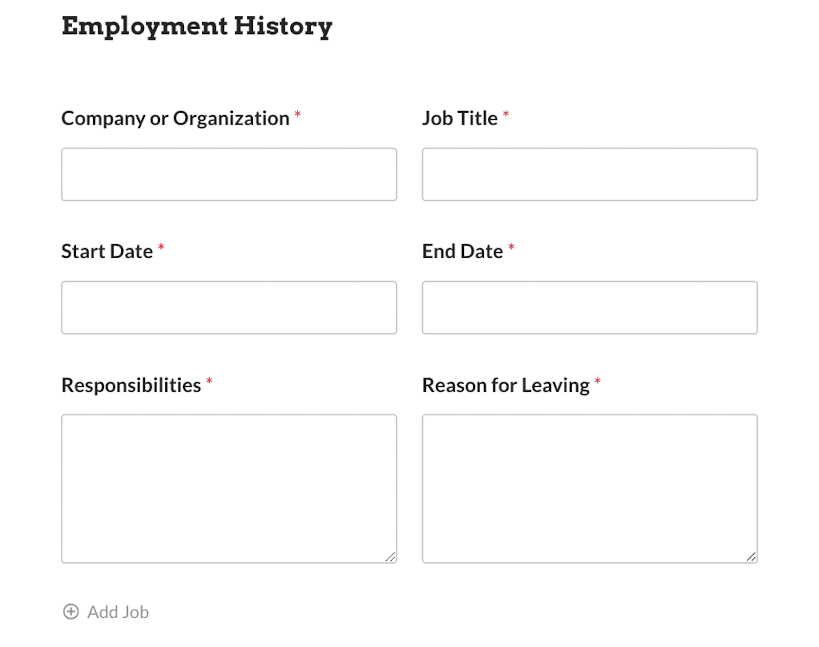 Filling in employment history on an application form on your educational website