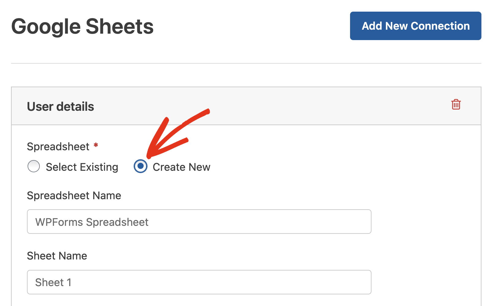 Create new sheet option