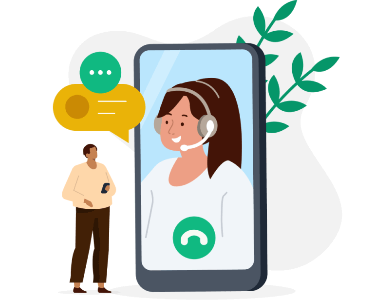 Customer service representative on a video call illustration
