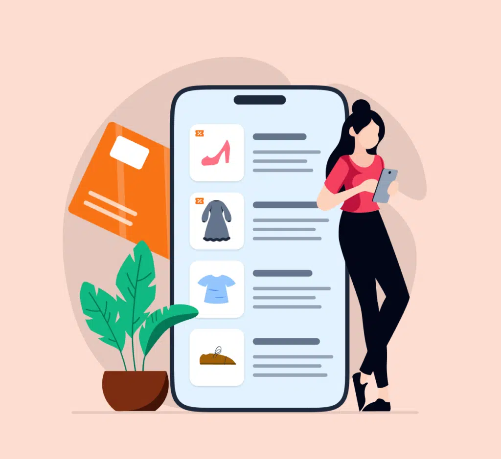 Illustration of woman shopping on a smartphone