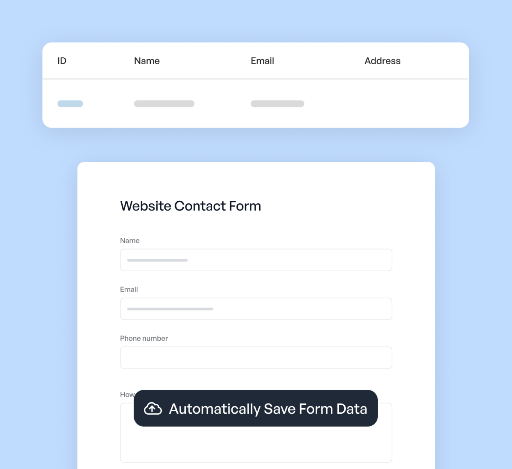 Website contact form with automatically save form data feature