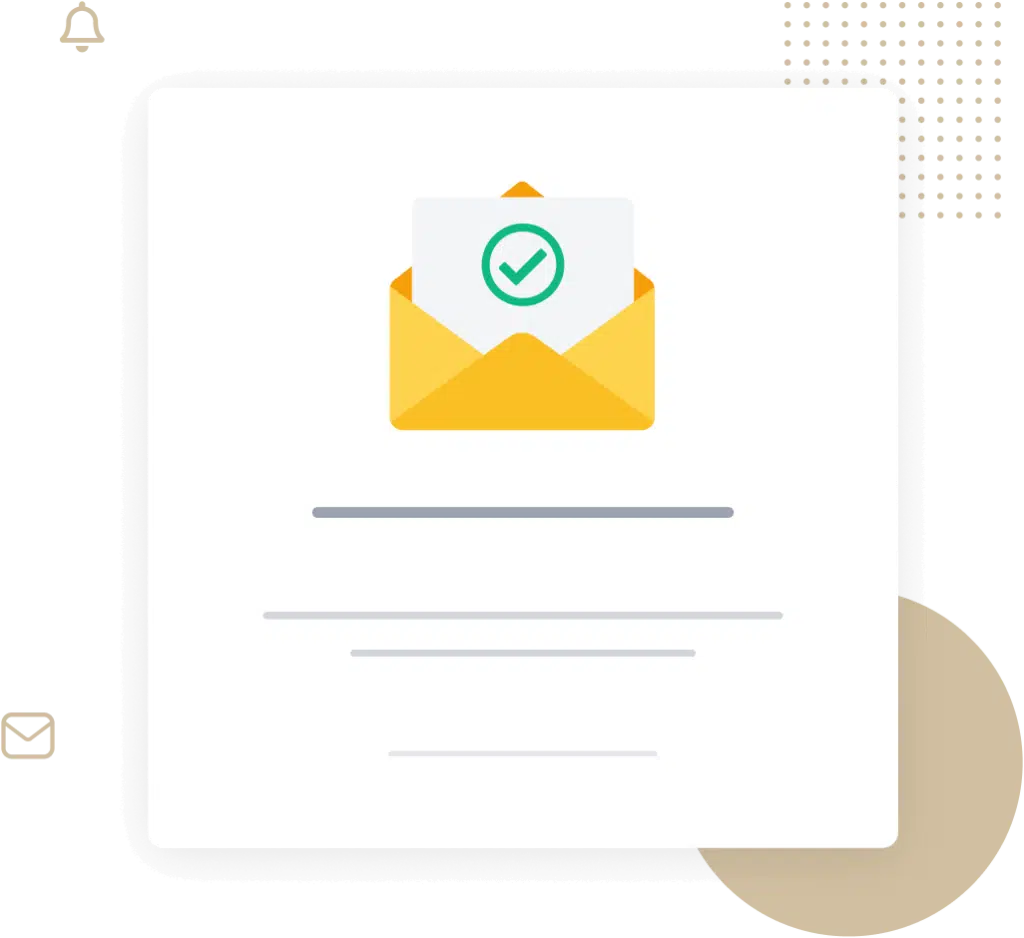 Illustrazione di conferma email con segno di spunta in busta