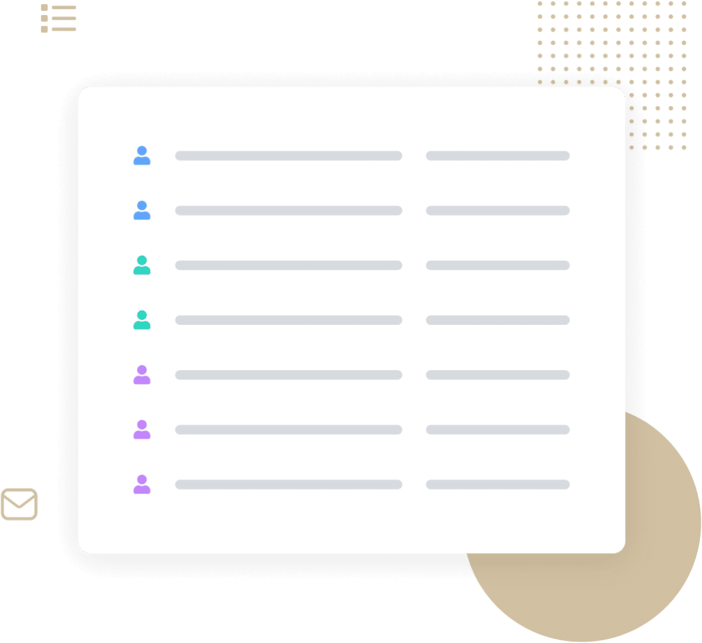 Illustration of a contact list with icons and graphics
