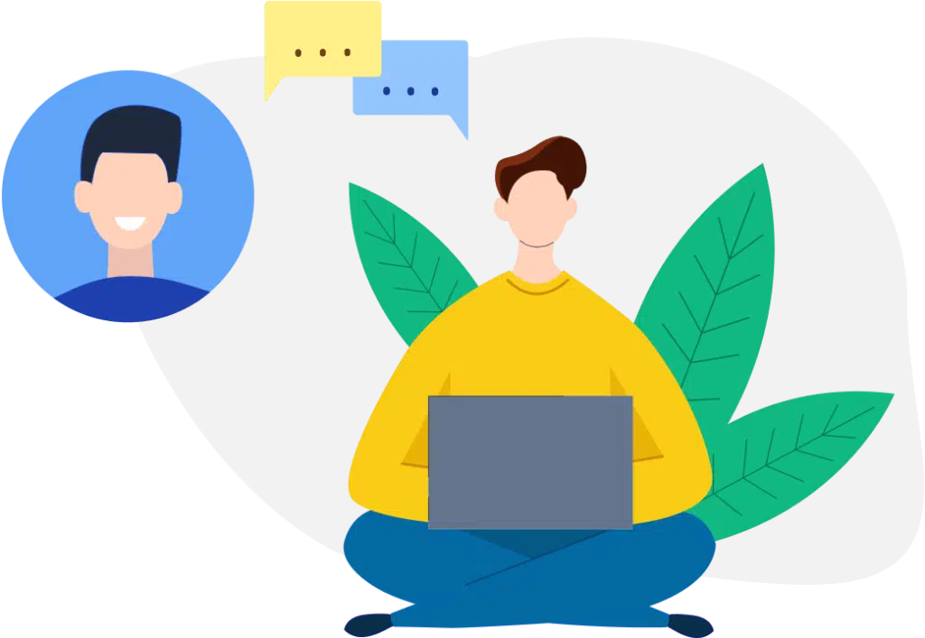 オンラインコミュニケーションと顧客サポートのためにラップトップを使用している男性 - WPForms オンラインコミュニケーションと顧客サポートのためにラップトップを使用している男性