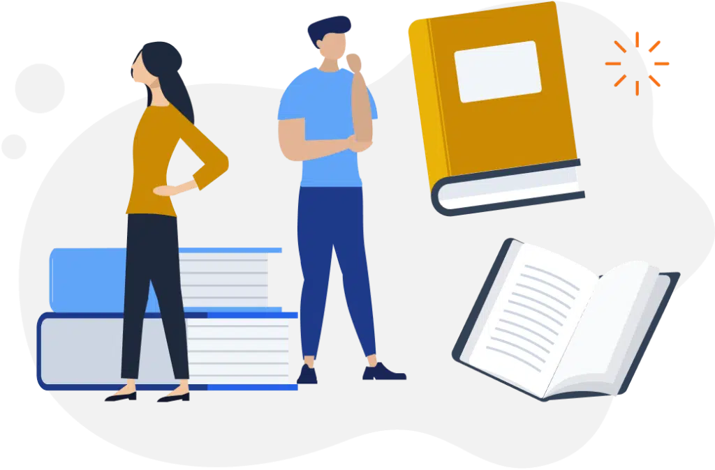 Illustrazione di persone e libri