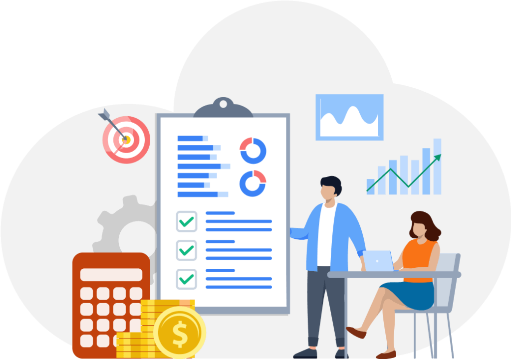 Business analytics and financial planning with charts and team collaboration
