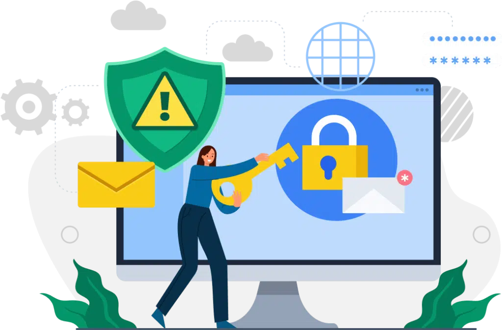サイバーセキュリティの概念 女性が保護されたコンピューターシステムをアンロック - WPForms 女性が保護されたコンピューターシステムをアンロックしているサイバーセキュリティの概念