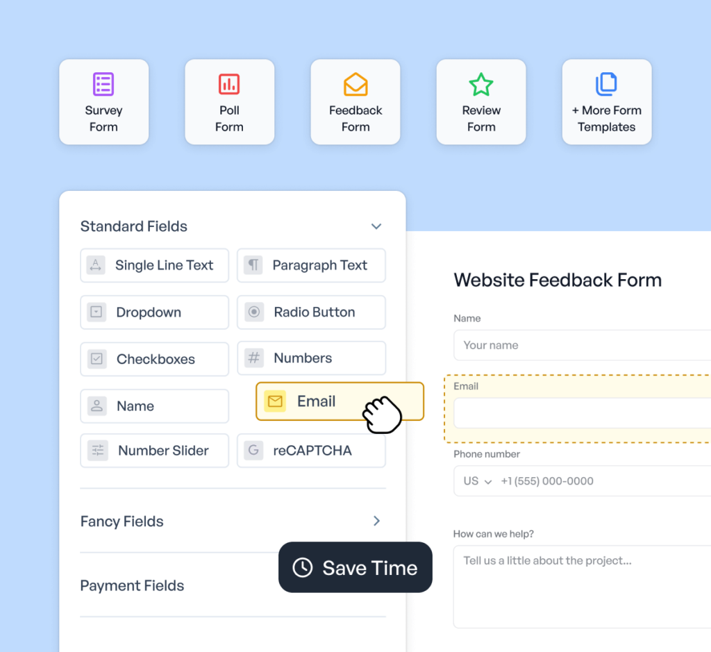 Website feedback form builder interface
