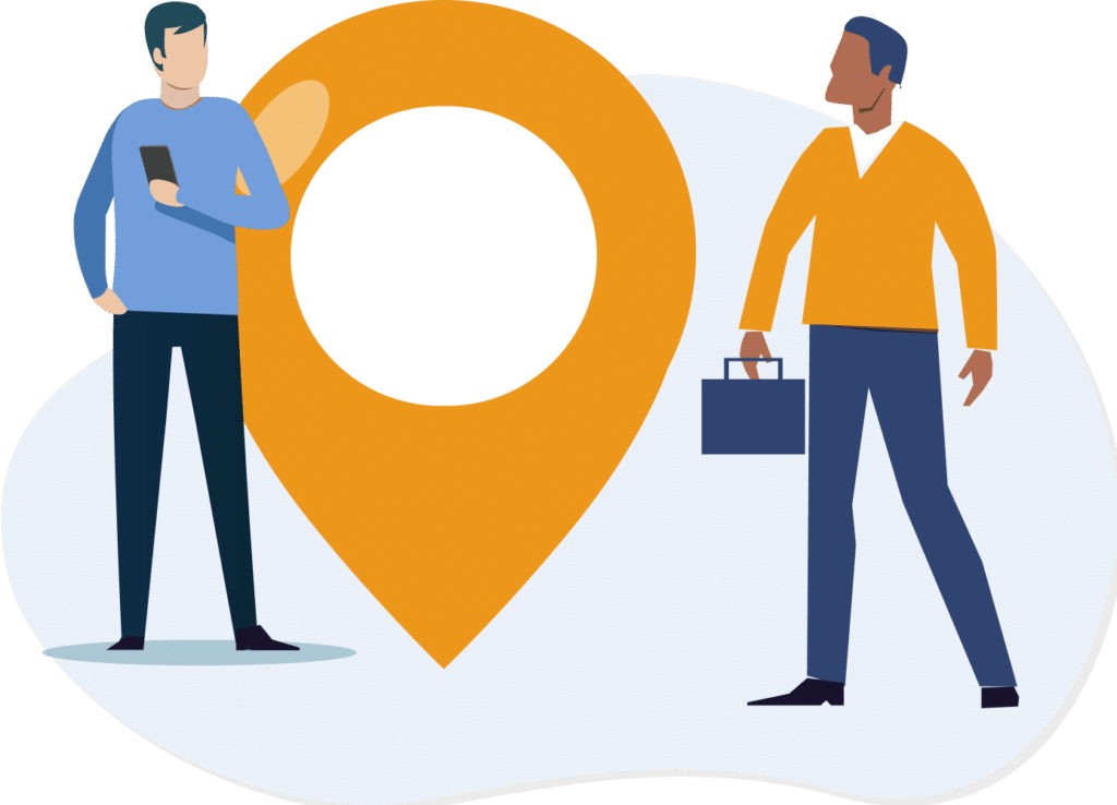 Illustration of users with geolocation pin icon
