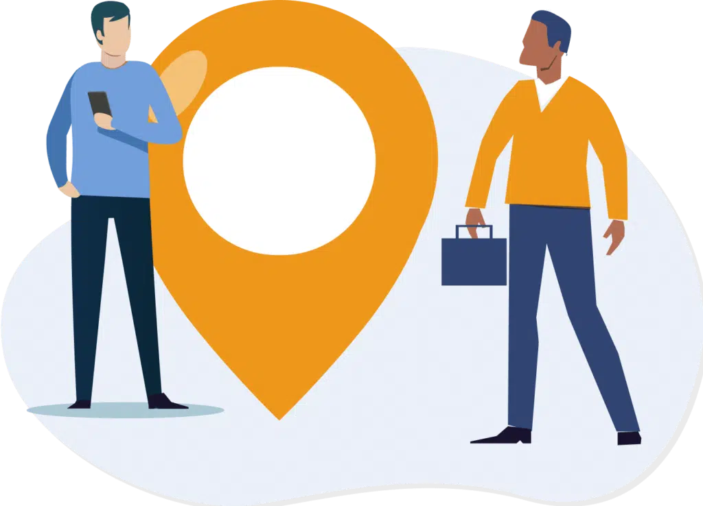 Illustrazione di utenti con icona pin di geolocalizzazione