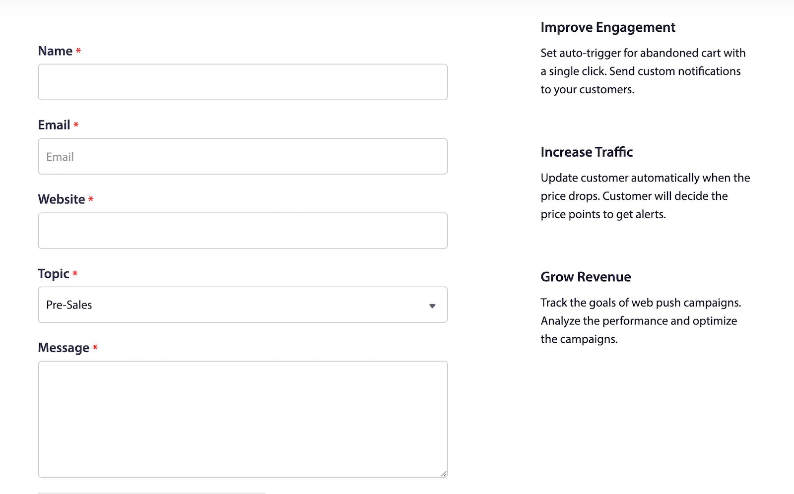 PushEngage Contact Form