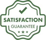 Satisfaction guarantee badge with checkmark and stars
