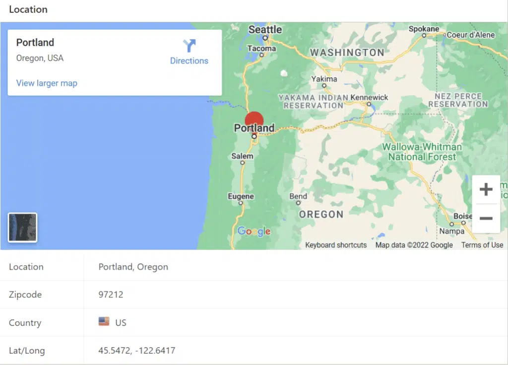Mappa che mostra i dati di geolocalizzazione per Portland