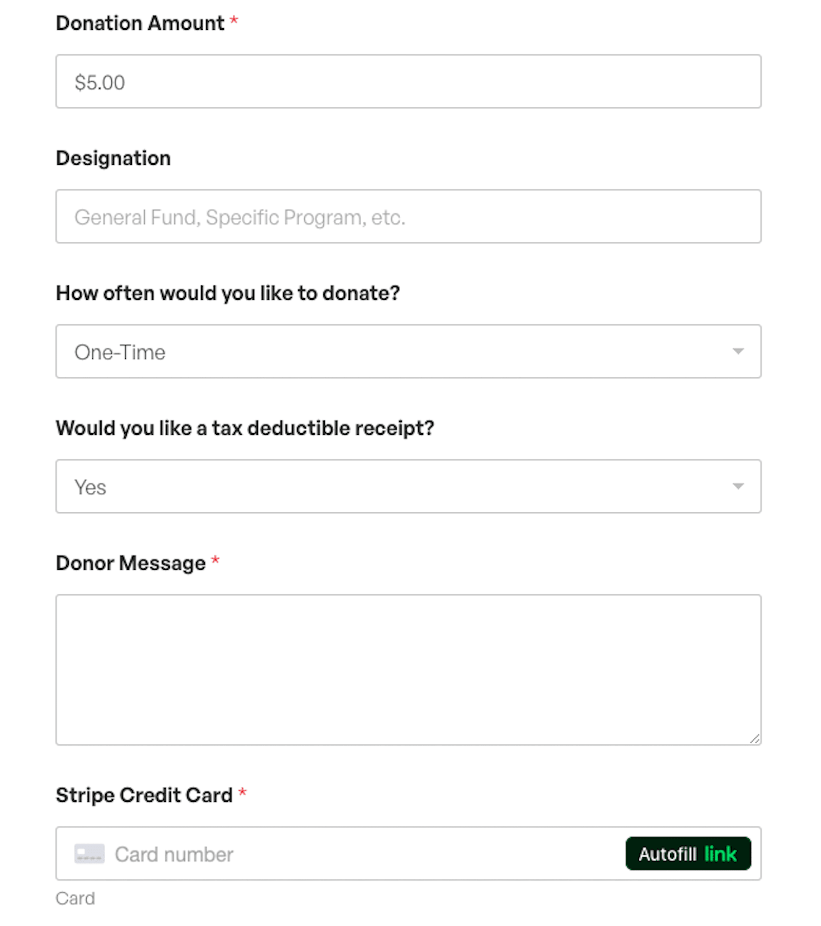 Using a donation form template